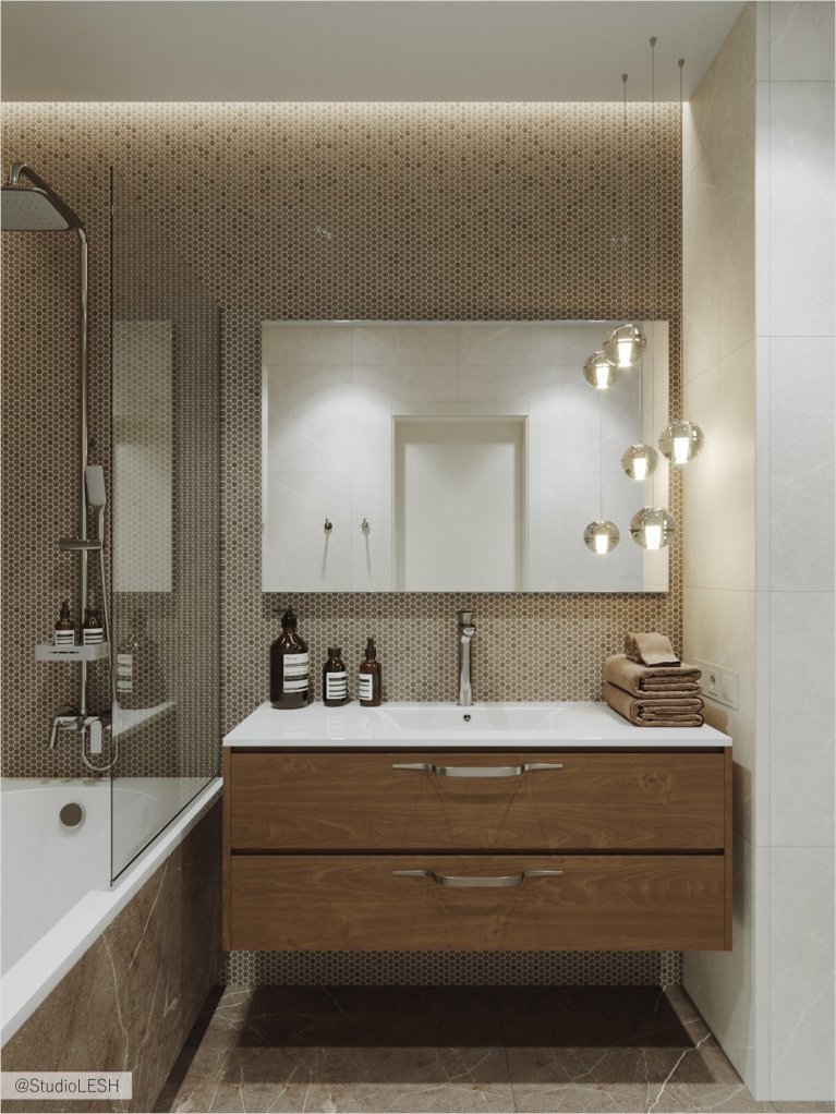 Подвесная тумба в ванной комнаты для создания воздушной атмосферы.