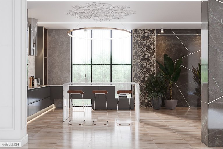 Kitchen with panoramic window