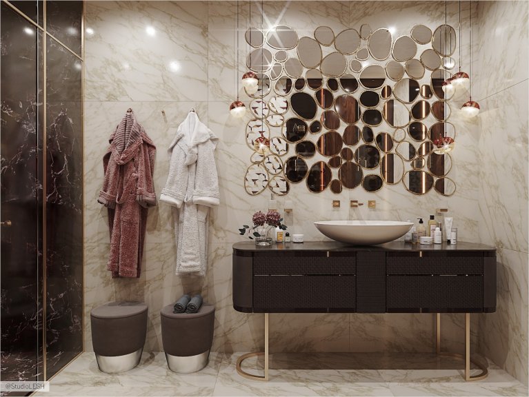 Drop mirror in the bathroom with shower