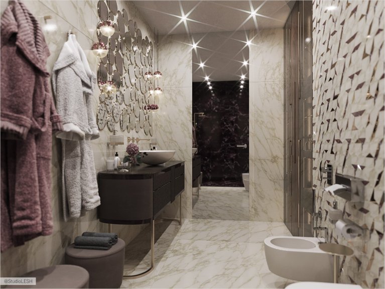 Floor to ceiling mirror door in the bathroom