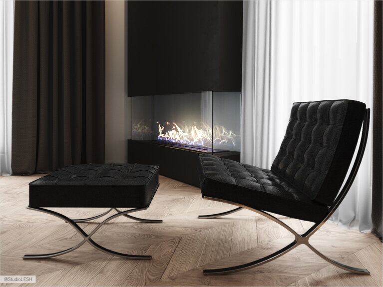 Зона отдыха в спальне с биокамином в гипсокартонной нише