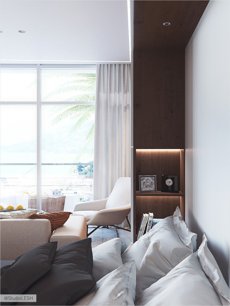 Встроенная полка в откидной кровати в гостиной