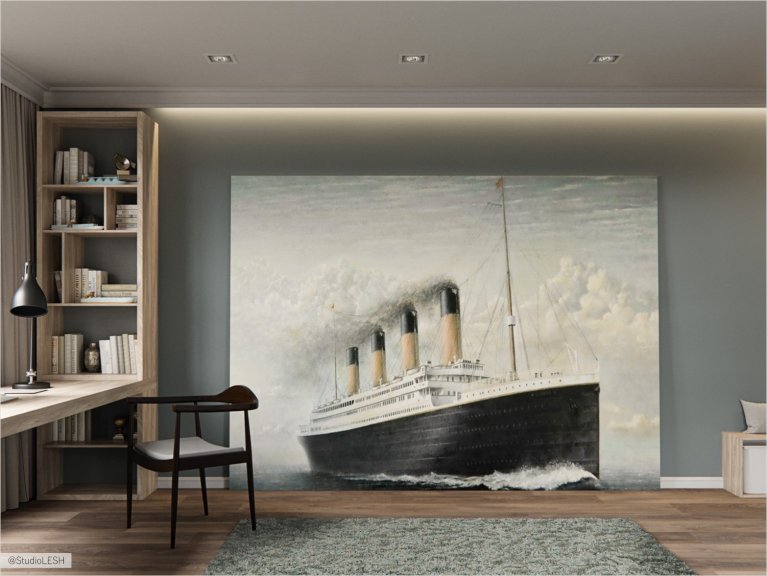 Designing of a children's room with a large picture of the ship