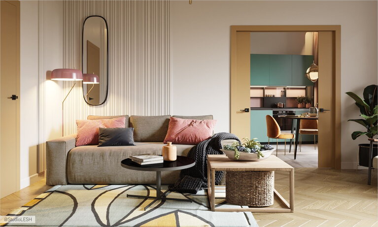 Раздвижные двери в гостиной комнате 