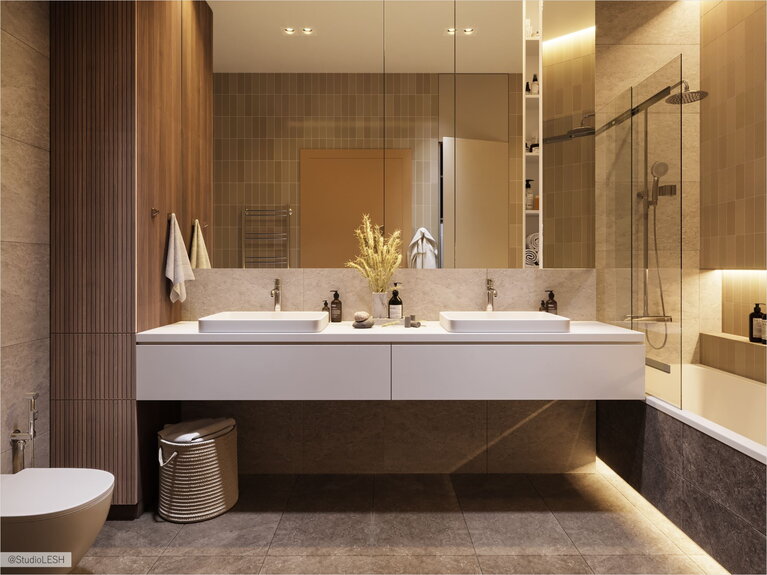 Двойная раковина в ванной комнате 