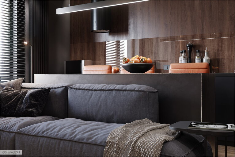 Мягкий диван в кухне современный интерьер 