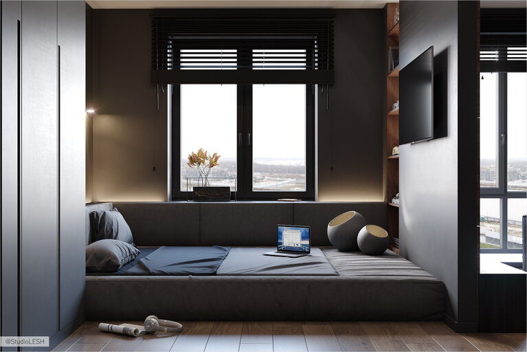 Спальня с мягким подиумом 