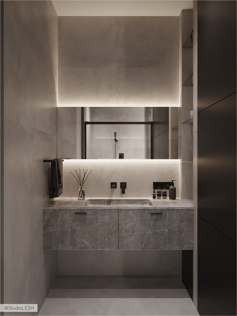 Оформление раковины в душевой комнате