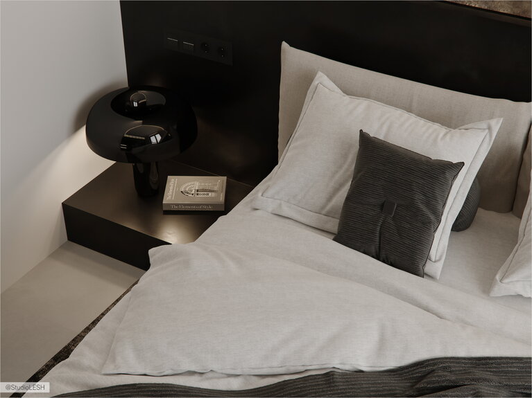 Торшер в спальне черного цвета 