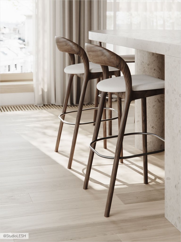Два деревянных барных стула с мягкими сидень