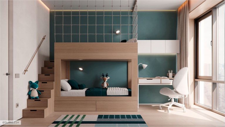 Минималистичный дизайн детской комнаты со светлыми стенами и деревянной мебелью