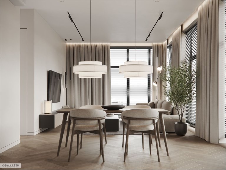 Дизайн-проект современной квартиры в Москве площадью 82 кв.м. Интерьер выполнен в светлых тонах с использованием натуральных материалов. В квартире есть просторная гостиная, уютная спальня, функциональная кухня и современная ванная комната.