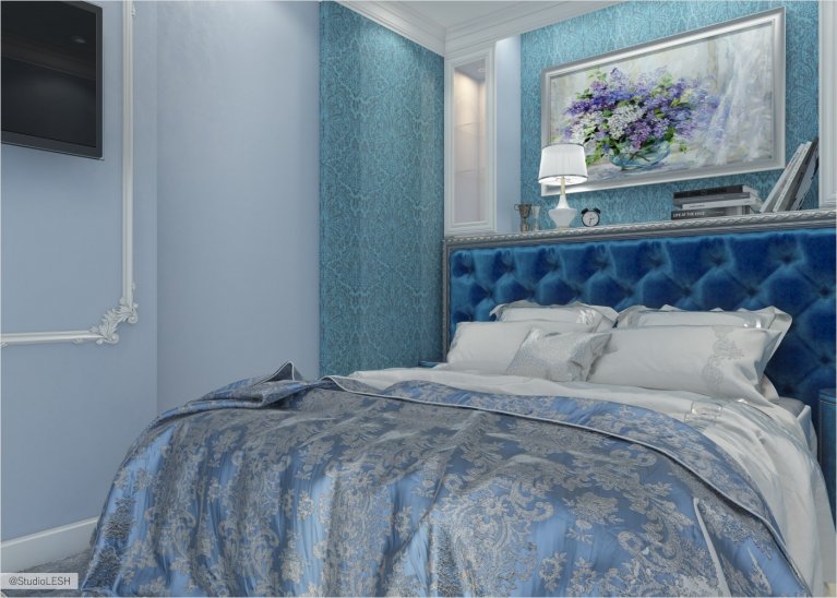 Дизайн интерьера кровать с мягким изголовьем 