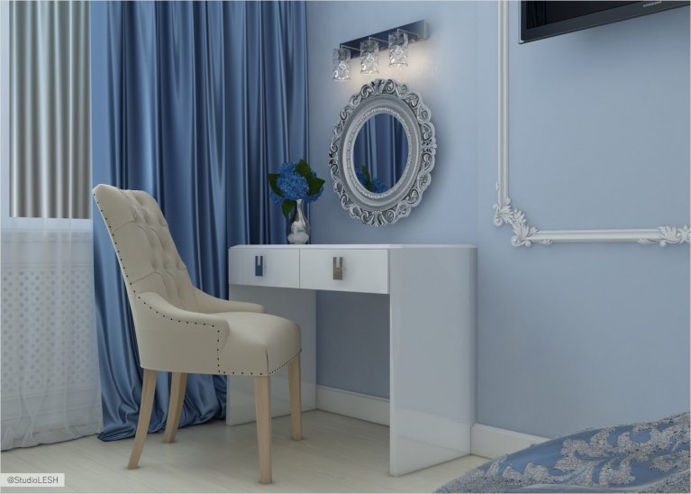 Дизайн спальни, будуар с зеркалом