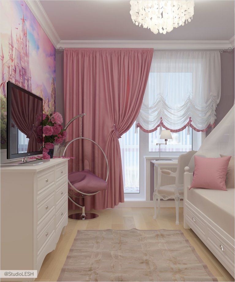 Дизайн комнаты для девочки в розовом цвете 