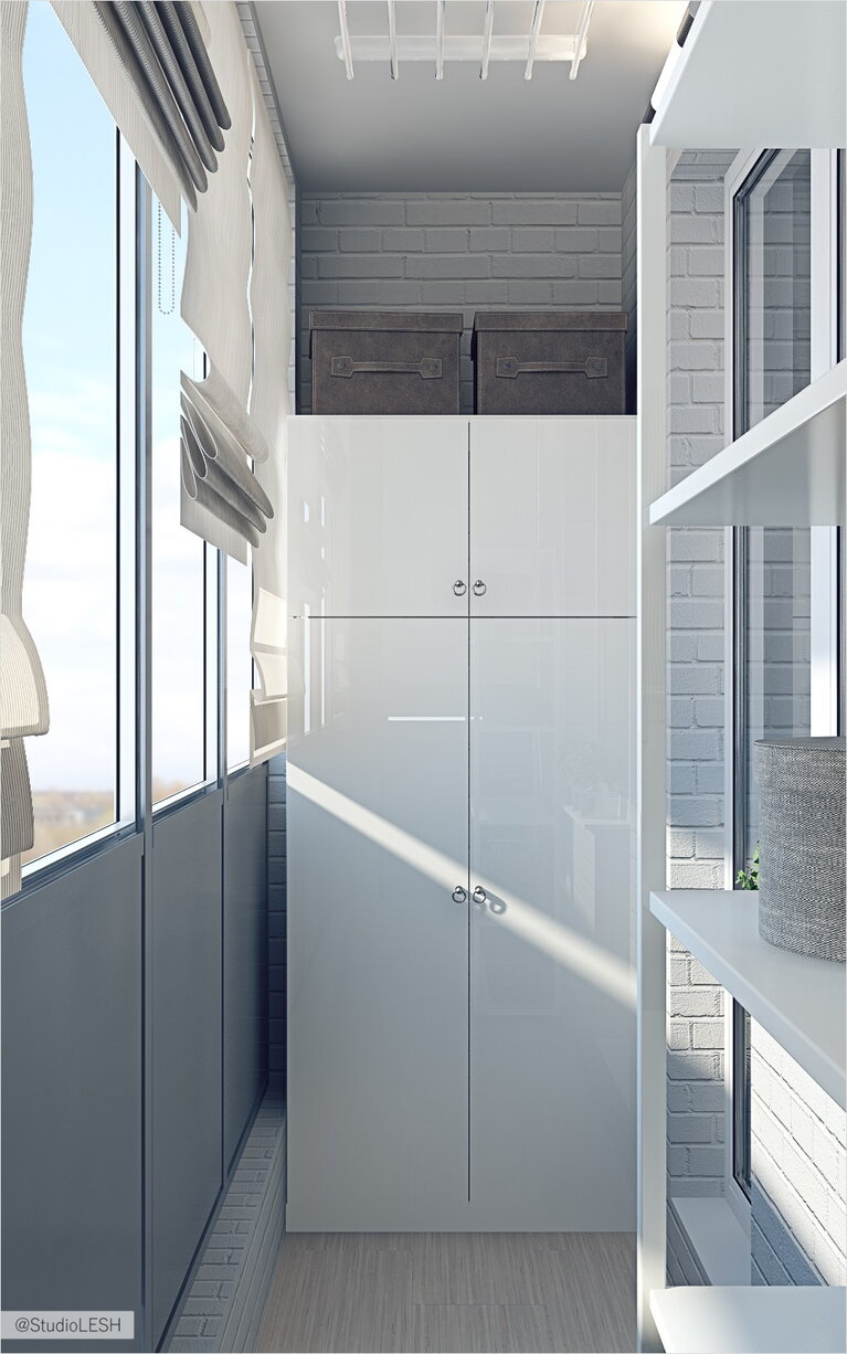 Дизайн проект балкона, шкафы 