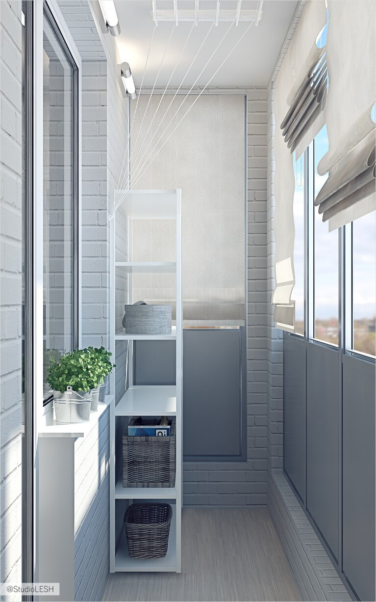 Дизайн интерьера балкона, полки 