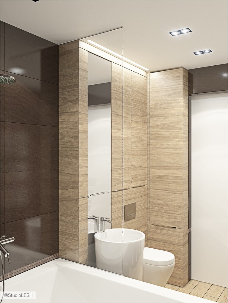 Дизайн ванной, стеклянная штора 