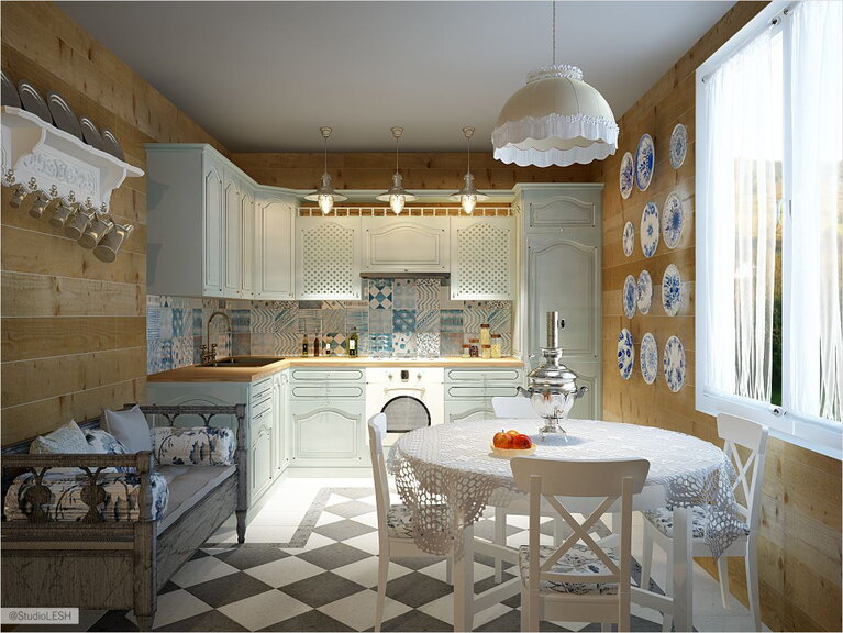 Дизайн проект кухни в стиле прованс в загородном доме 