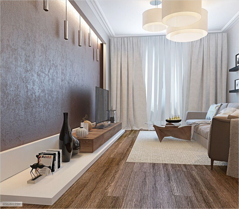 Дизайн проект гостиной комнаты, тумба под ТВ