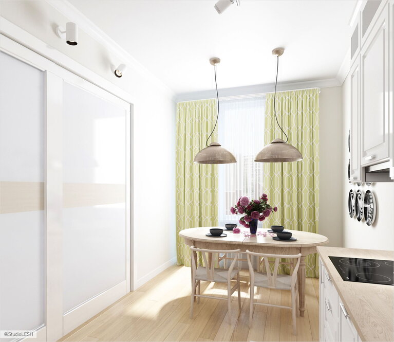 Дизайн интерьера кухни в светлых тоннах 