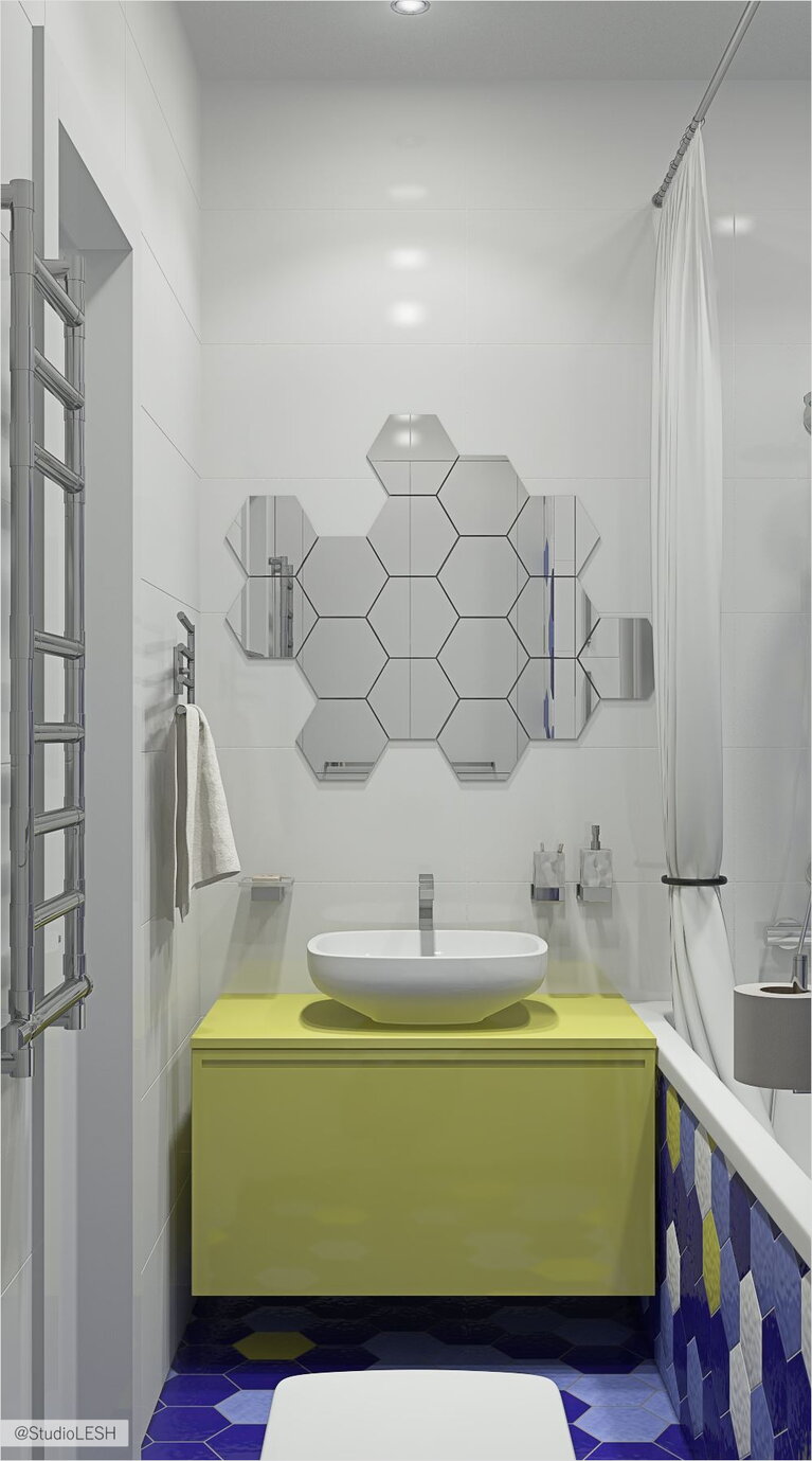 Шестигранный кафель в ванной комнате 