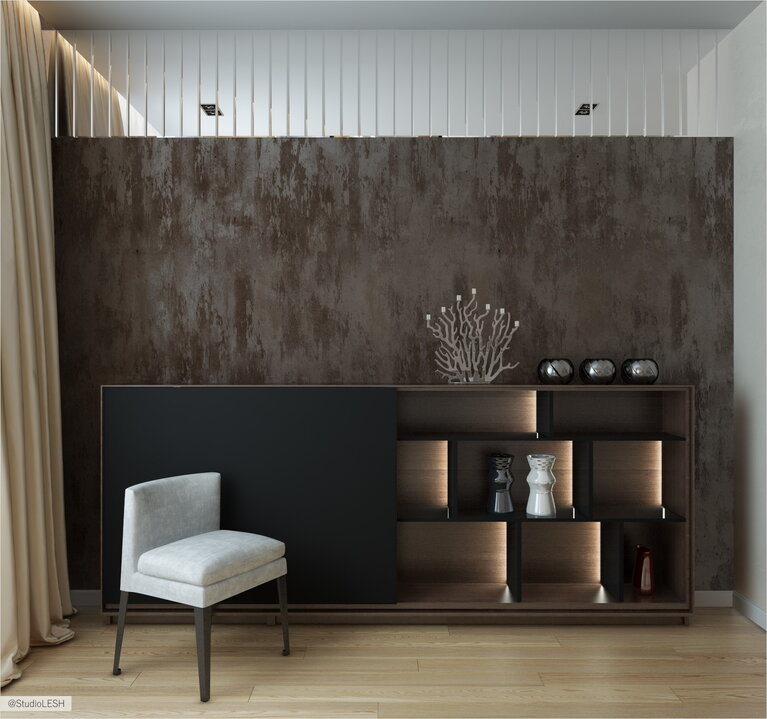 Гостиная черный шкаф с подсветкой