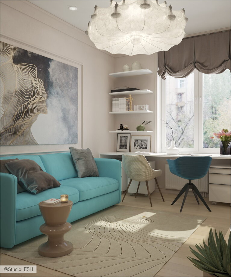 Гостевая комната бирюзовый диван