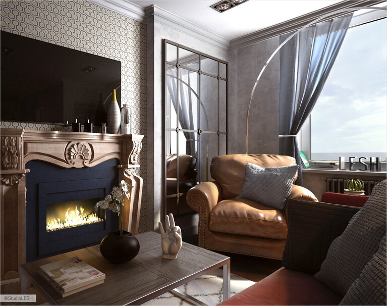 Каминный портал в гостиной