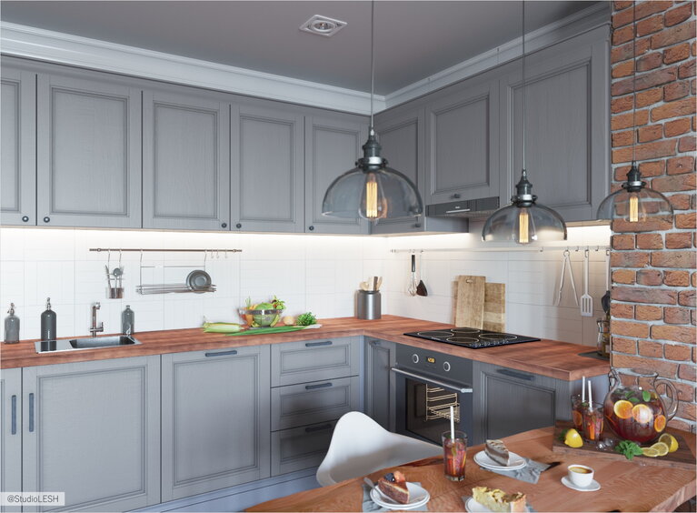 Кухня серый фасад