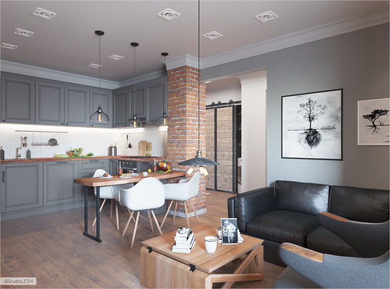 Гостиная в стиле лофт