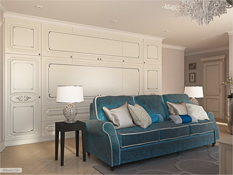 Велюровый диван в гостиной