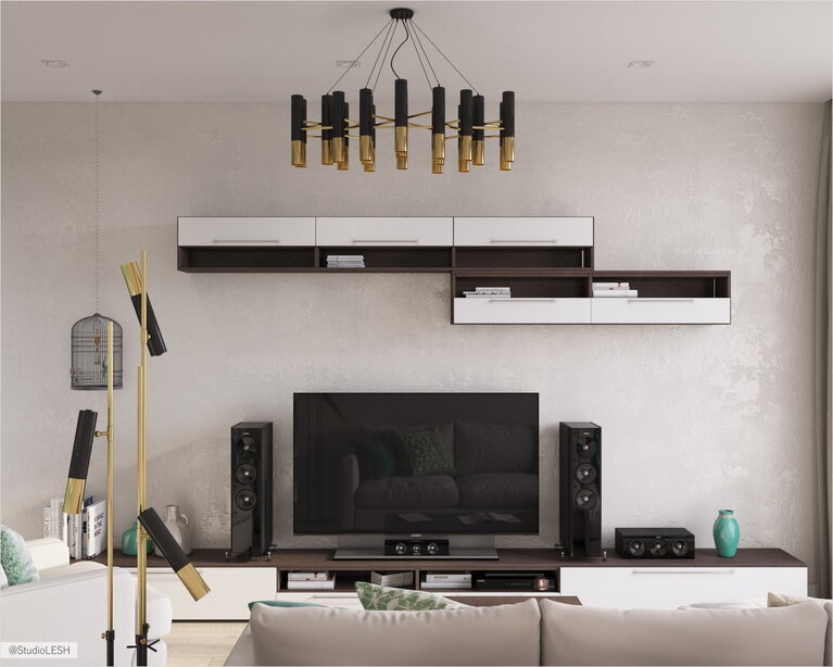 Светлые стены в гостиной