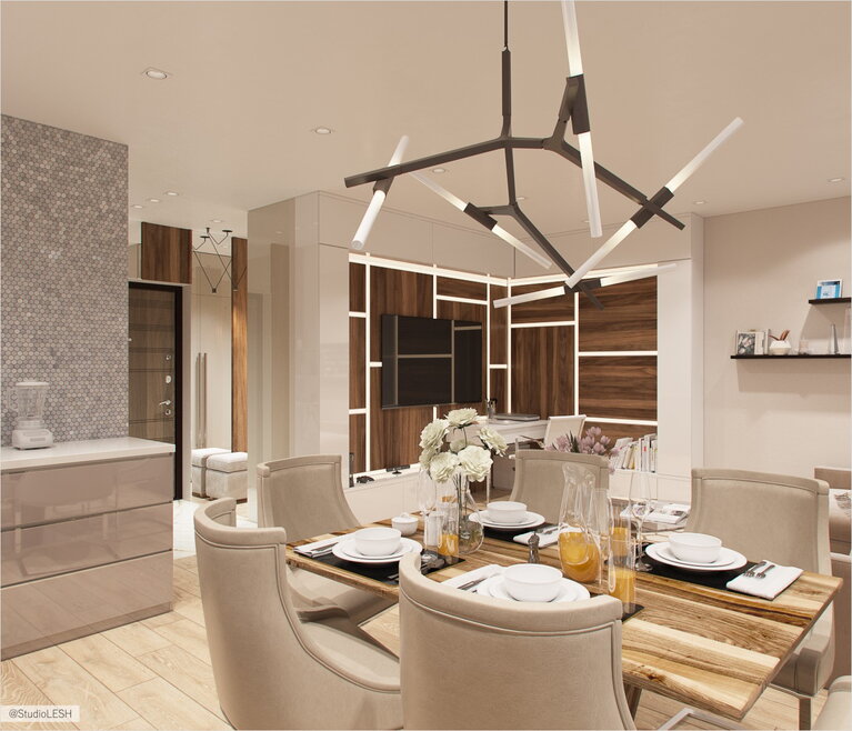 Светлая кухня-гостиная