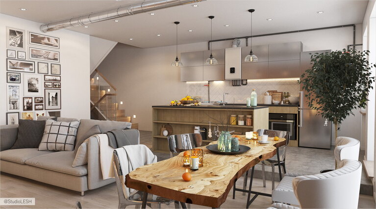 Стильная кухня-гостиная