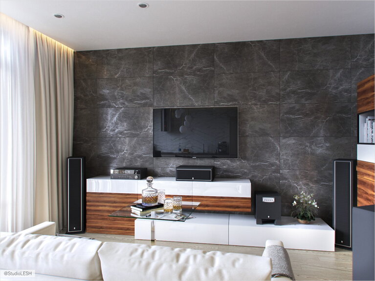 Панель из натурального камня в гостиной