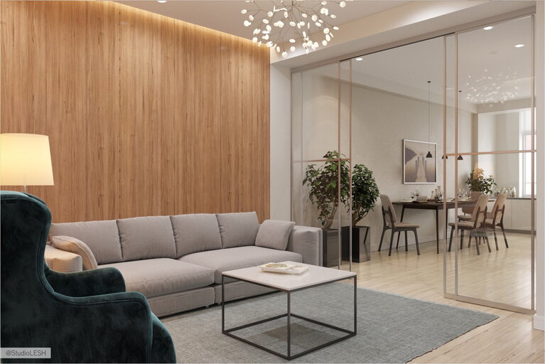 Дерево в интерьере гостиной