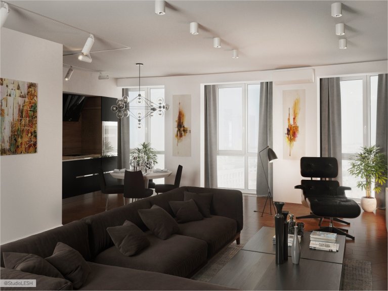 Мужская кухня-гостиная