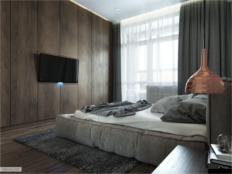 Деревянные панели в спальне