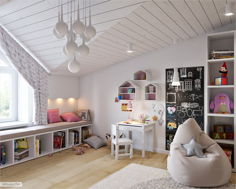 Скошенный потолок из деревянных реек 