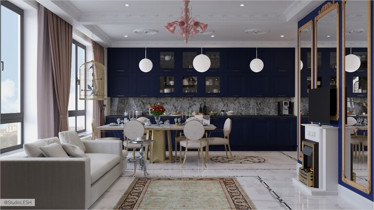 Синяя классическая кухня