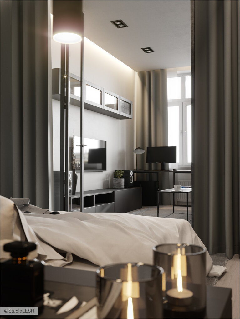 Стеклянная перегородка в спальне