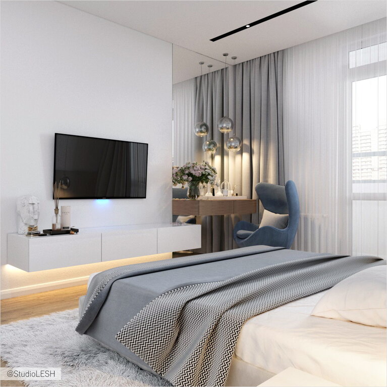 Render Тумба под телевизором в дизайне спальни