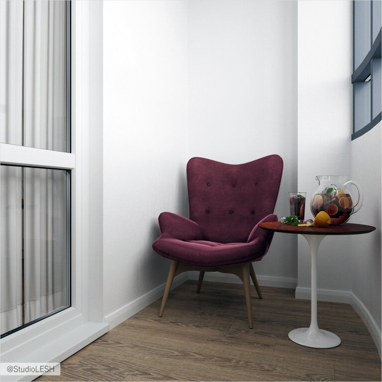 Render Зона отдыха на балконе