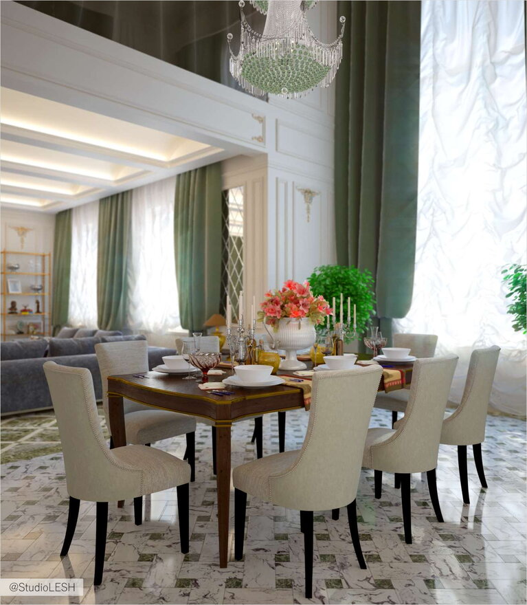 Дизайн интерьера столовой в загородном доме 