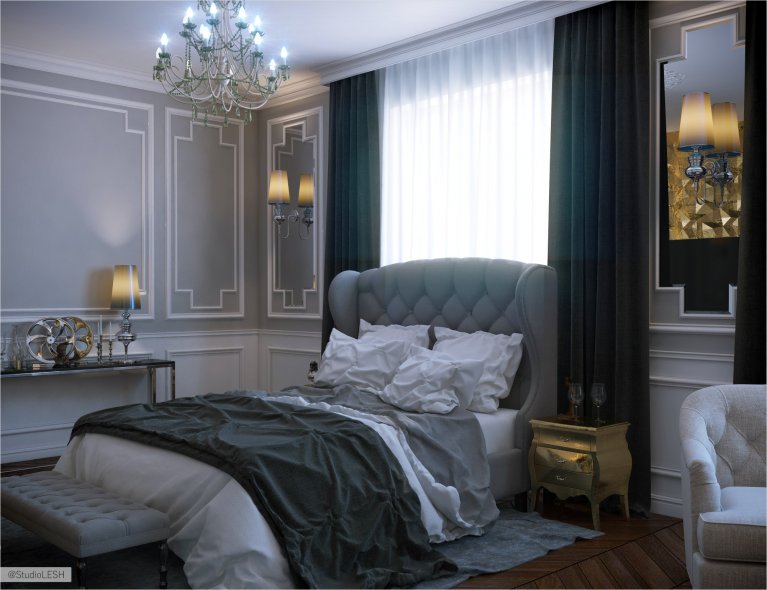 Дизайн проект спальной комнаты в загородном доме