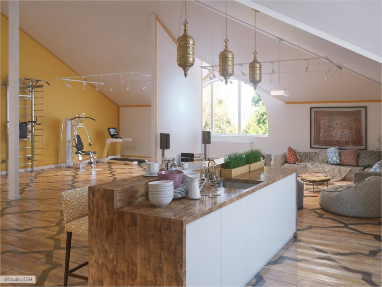 Оформление зоны отдыха на мансарде 