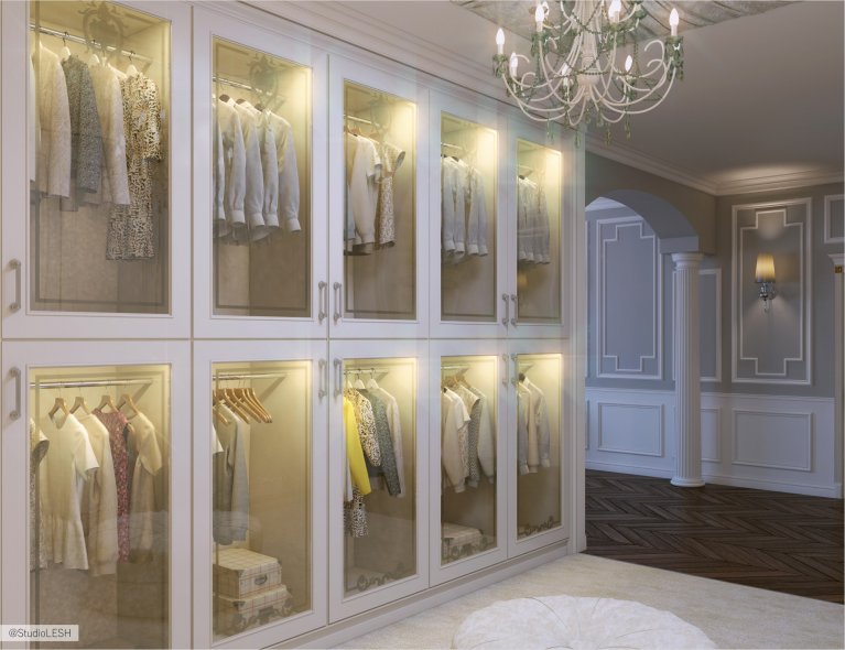 Стеклянные двери гардеробных шкафов