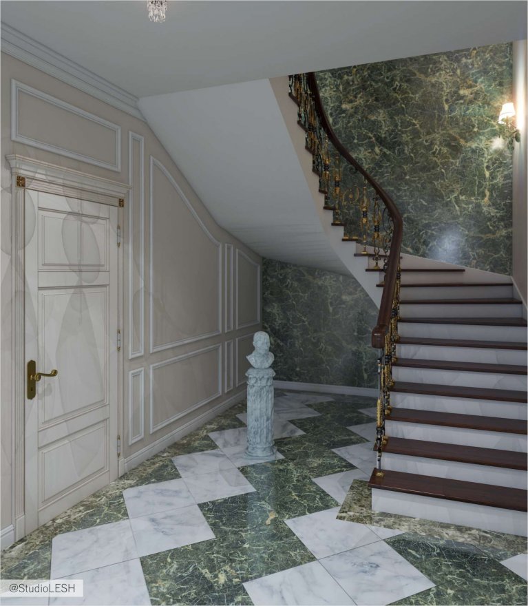 Дизайн интерьера лестницы на второй этаж