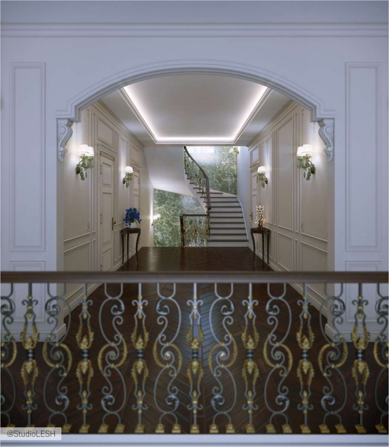 Дизайн проект холла на втором этаже дома